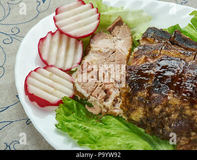 Jamaican Jerk Spare Ribs , Caribbean Barbecue , mouthwatering sweet and spicy paste made namely of three main jerk ingredients like chile peppers, all Stock Photo