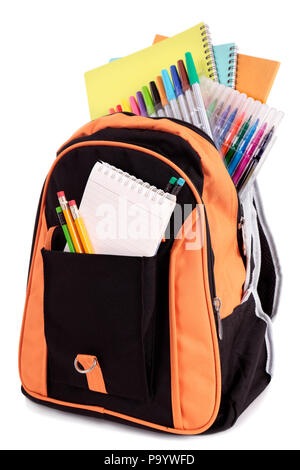 School bag with student supplies Stock Photo
