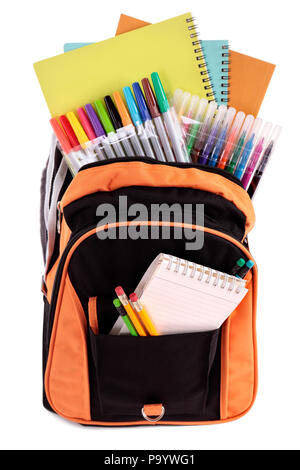 School bag with student supplies Stock Photo