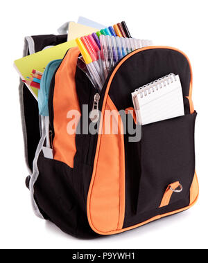 School bag with books and equipment Stock Photo