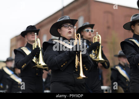 Holland, Michigan, USA - May 12, 2018 The Wildcats Mattawan Marching band at the Muziek Parade, during the Tulip Time Festival Stock Photo