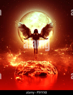 3d illustration of an Angel in heaven land,Mixed media for book illustration or book cover Stock Photo