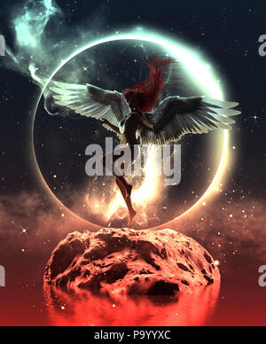 3d illustration of an Angel in heaven land,Mixed media for book illustration or book cover Stock Photo