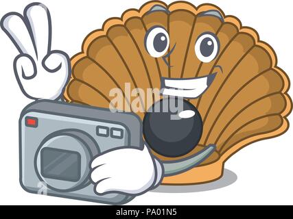 Photographer shell with pearl mascot cartoon Stock Vector