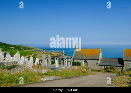 Barnoon cemetry in St Ives, Cornwall overlooks Porthmeor Beach and the south west coast path. Stock Photo