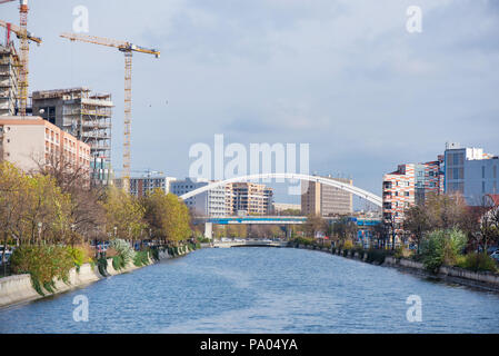 New residential and office block buildings being constructed next to river in city center of Bucharest. Stock Photo