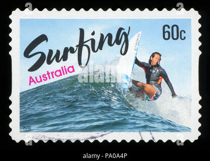 AUSTRALIA - CIRCA 2013: A stamp printed in Australia shows women surfing, circa 2013 Stock Photo