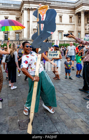 Anti Trump Protestors Holding Placards, Trafalgar Square, London, England Stock Photo