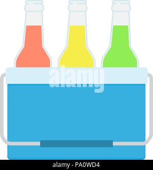 Freezer-bag in blue color. Vector illustration of drinks in a small refrigerator. Cooler bag. Isolated vector illustration on white background. Stock Vector
