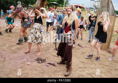 Nozstock Festival near Bromyard, Herefordshire, UK - Friday 20th July 2018 - Festival fans enjoy a dance at the Sunken Yard at the 20th Nozstock music festival in warm sunshine with local temps of 25c - Nozstock runs until Sunday 22nd July 2018. Photo Steven May  / Alamy Live News Stock Photo