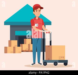 delivery worker with cart avatar character Stock Vector Image & Art - Alamy