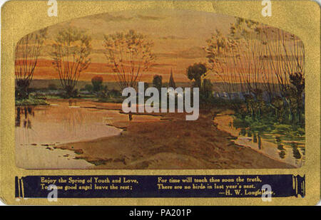 716 Gold Bordered Landscape Views, highly glazed and colored, advertisement for NYCE post card co (NBY 422304) Stock Photo