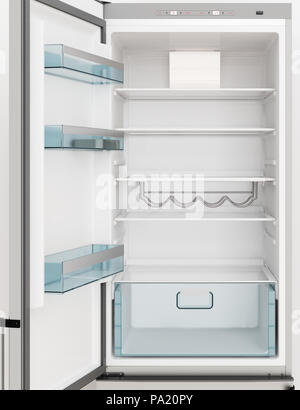 Empty fridge with open door. 3d illustration. Stock Photo