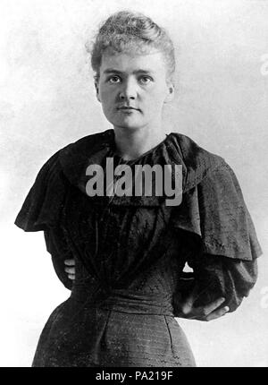 PARIS, FRANCE:  Picture dated probably 1895 shows student Marie Sklodowska shortly before her wedding with Pierre Curie. She was born in Warsaw 07 November 1867 and received her early scientific training from her father. She became involved in the students's revolutionary activities. Marie Curie and her husband, the French physicist, Pierre Curie, were the discoverers of radium and won the Nobel prize for physics in 1903. Pierre Curie was born in Paris 15 May 1859 and his most important contributions to physics was the discovery that the magnetic properties of substances change at certain temp Stock Photo