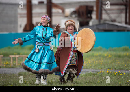 Russian Dancers in Okhotsk City Stock Photo