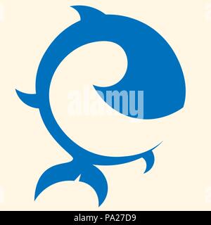 silhouette of a fish, a whale using a negative space minimalist logo Stock Vector