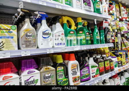 Orlando Florida,Ace Hardware,pesticides insecticides poisons insect sprays,weed killer,Roundup,shelves display sale,interior inside,FL171029120 Stock Photo