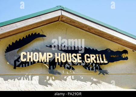 Florida,Kenansville,Orlando,Wild Florida Airboats & Gator Park,Chomp House Grill,restaurant restaurants food dining cafe cafes,exterior,alligator cuto Stock Photo