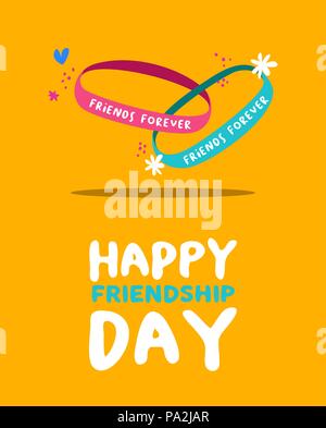 Happy Friendship Day greeting card for special holiday, friends forever bracelet with cute hand drawn decoration. EPS10 vector. Stock Vector