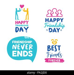 Happy Friendship Day typography text quote set, lettering sign collection for special friend celebration event. EPS10 vector. Stock Vector