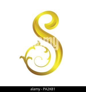 Initial S Lettermark Golden Floral Ornamental Vector Symbol Graphic Logo Design Template Stock Vector