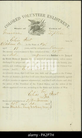 337 Colored volunteer enlistment of Elias Fort, sworn and subscribed to at Tipton, Missouri, February 29, 1864 Stock Photo