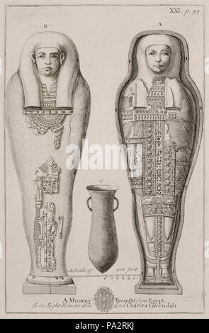 A Mummy brought from Egypt to the Right Honourable Lord Charles Cavendish - Pococke Richard - 1743. Stock Photo