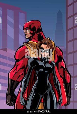 Superhero Couple in City Stock Vector