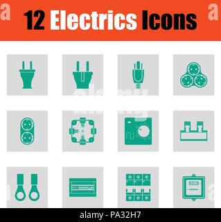 Electrics icon set. Green on gray design. Vector illustration. Stock Vector