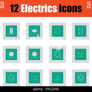 Electrics icon set. Green on gray design. Vector illustration. Stock Vector