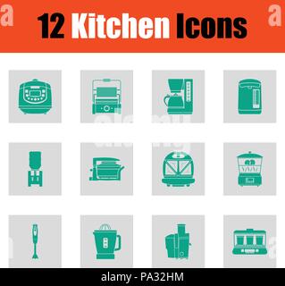Kitchen icon set. Green on gray design. Vector illustration. Stock Vector