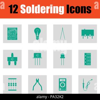 Set of soldering  icons. Green on gray design. Vector illustration. Stock Vector