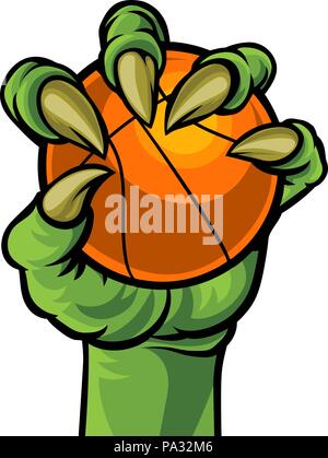 Claw Monster Hand Holding a Basketball Ball Stock Vector