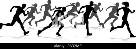 Runners Race Track and Field Silhouettes Stock Vector