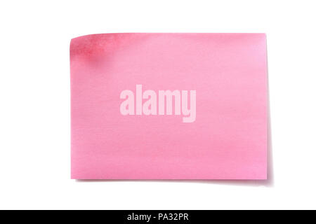 One pink sticky post note isolated white background Stock Photo