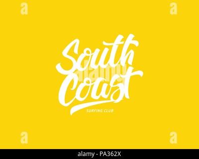 South coast surfing club is a hand drawn costum script vector design Stock Vector