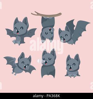 Set of cute bats on pastel background. Stock Vector