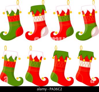 Colorful cartoon christmas stocking set Stock Vector