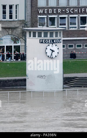 water level station at river rhine showing hightide Stock Photo