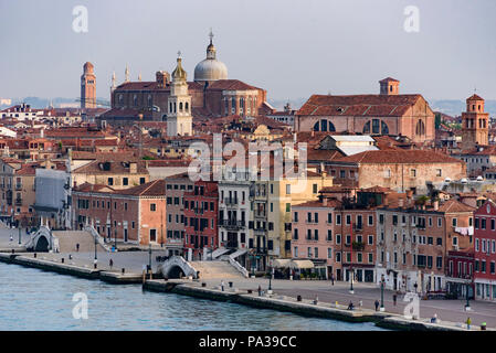 Early morning view across the rooftops of Venice. Stock Photo
