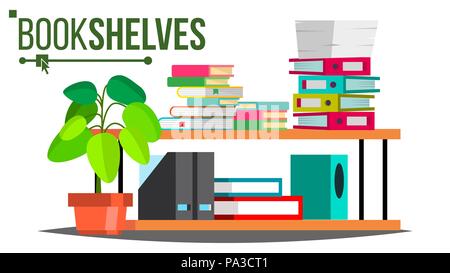 Storage Shelves Vector. Document, Book. Colored Office Folders. Information Organization. Flat Isolated Illustration Stock Vector