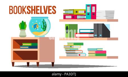 Storage Shelves Vector. Document, Book. Office Folders. Data Design. Stack. Flat Isolated Illustration Stock Vector