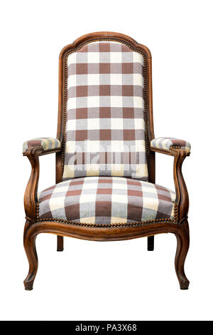 wooden vintage armchair with square pattern isolated on white Stock Photo