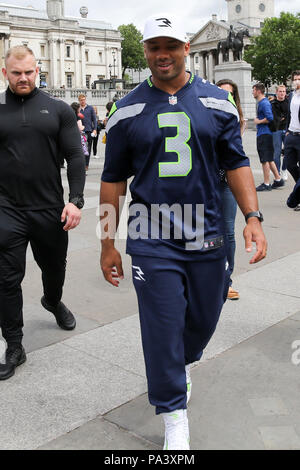 Russell Wilson American football quarterback filming in Trafalgar Square for the NFL.  Featuring: Russell Wilson Where: London, United Kingdom When: 19 Jun 2018 Credit: Dinendra Haria/WENN Stock Photo