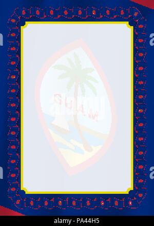 Frame and border of ribbon with Guam flag, template elements for your certificate and diploma. Vector. Stock Vector