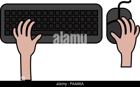 hands typing in keyboard and mouse Stock Vector