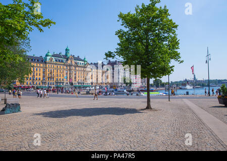 City Stocholm, Sweden. Urban city view, street, peoples and buildings. Travel photo 2018 Stock Photo