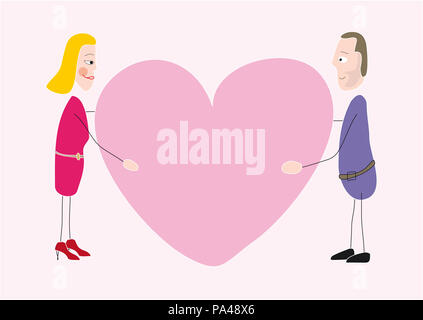 An illustration of a red vector heart and couple holding it Stock Photo