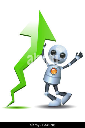 illustration of a happy droid little robot happy seeing ascending chart on isolated white background Stock Photo