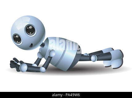 illustration of a happy droid little robot excercise on isolated white background Stock Photo